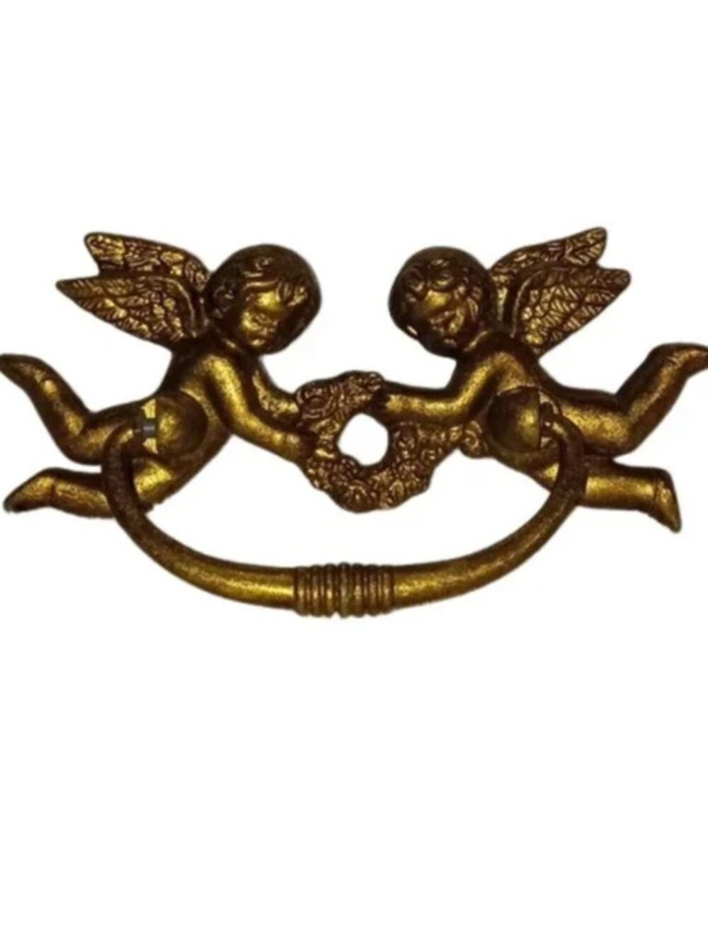 Vintage Brass Double Angel Drawer Pull